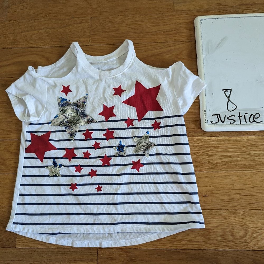 Justice Girl sequin flip 4th of July star top size 8